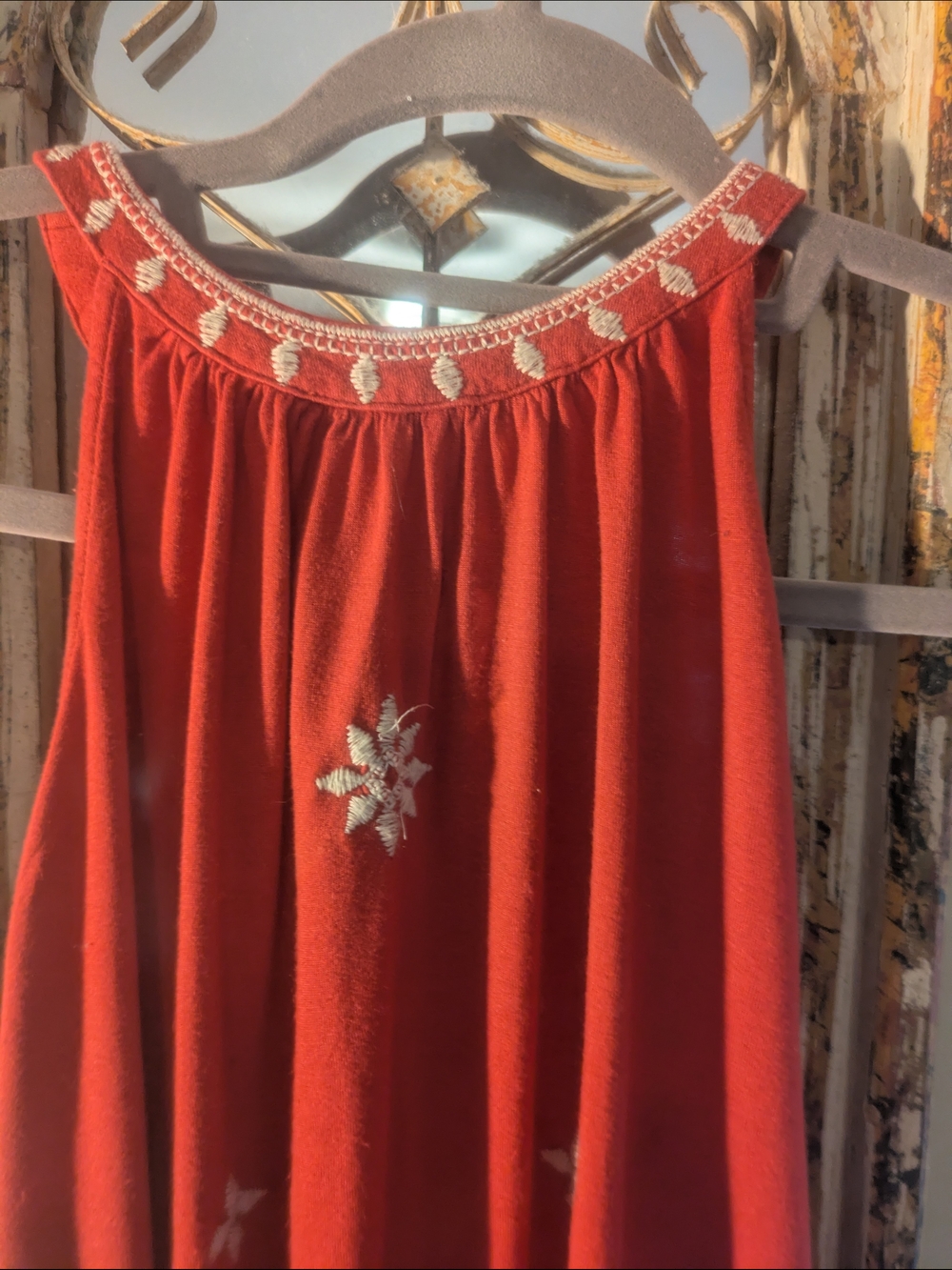 LOFT Red Embroidered Sleeveless Top